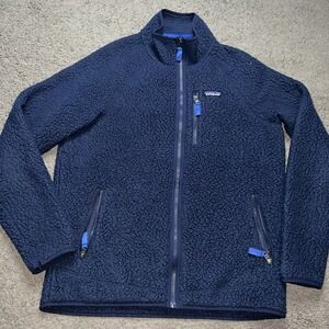 Patagonia Men's Deep Retro Pile Fleece Navy Full Zip Jacket Large